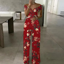 Macacão Floral Fora do Ombro Feminino Elegante Verão [v:sg252q]