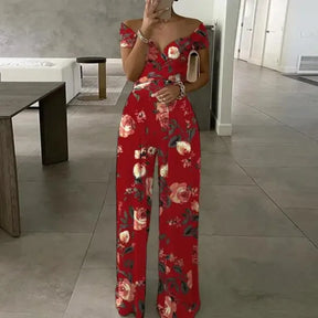 Macacão Floral Fora do Ombro Feminino Elegante Verão [v:sg252q]