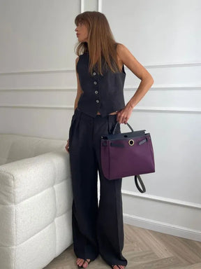 Conjunto Feminino Colete e Calça Linho Alfaiataria Chique 2 Peças