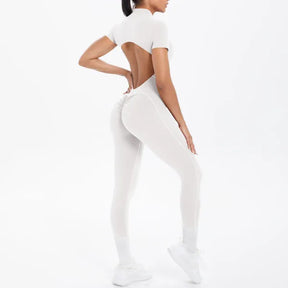 Macacão Fitness Feminino Costas Abertas Scrunch e Zíper [v:932mzr]