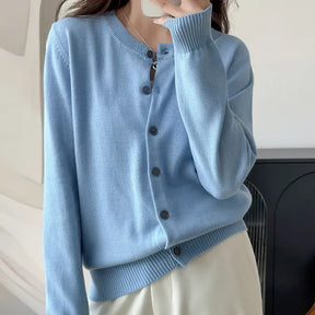 Cardigan Feminino 100% Algodão Gola Redonda Look Sofisticado