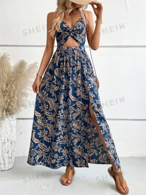 Vestido Feminino Halter Plissado com Renda e Costas Abertas