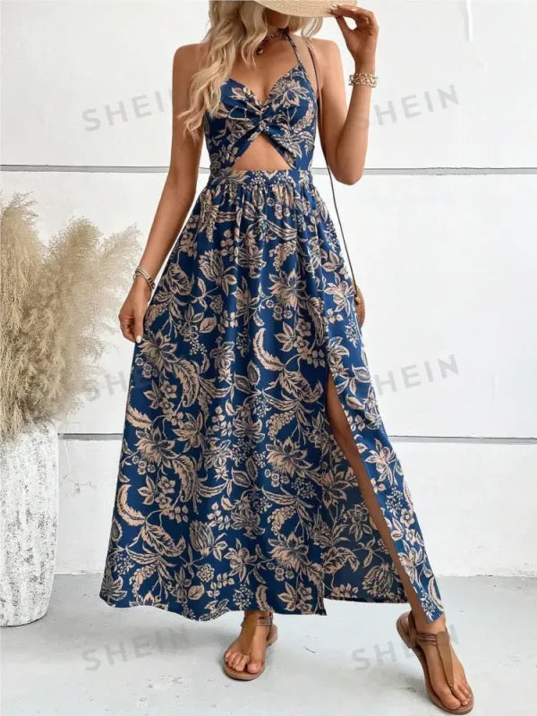 Vestido Feminino Halter Plissado com Renda e Costas Abertas