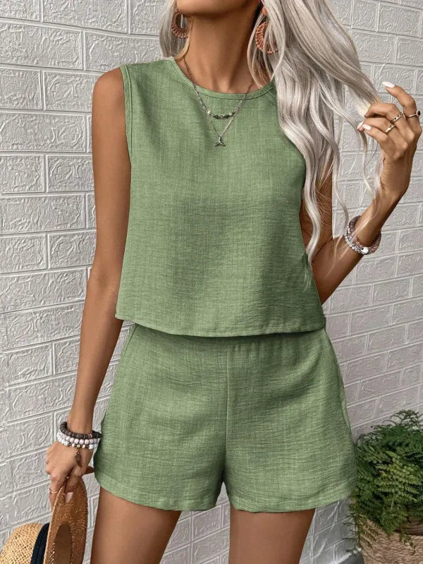 Conjunto Feminino Top e Shorts Casual Elegante Verão [v:1w9o6rk]