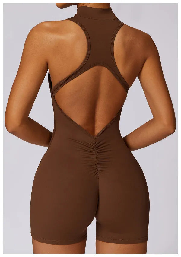 Macacão Fitness Feminino Scrunch Zíper Costas Abertas [v:y2mott]