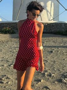 Vestido Retrô Poá Sem Costas Halter Mini Festa Verão 2026