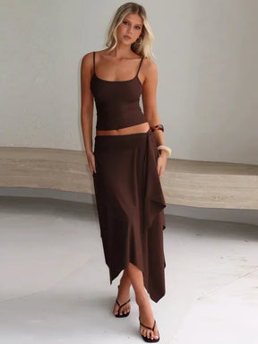 Conjunto Feminino 2 Peças Cropped e Saia Assimétrica