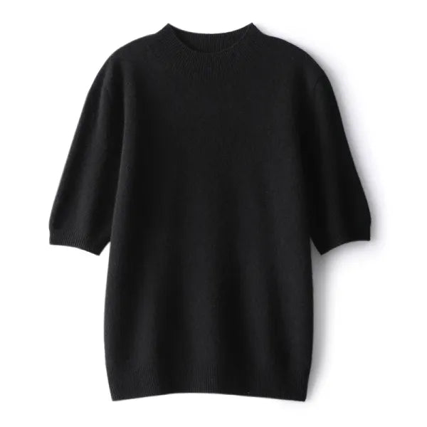 Suéter Feminino Caxemira 100% Meia Gola Alta Manga Curta Premium