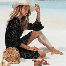 Saída de Praia Crochê Renda Decote V — Moda Praia [v:ba08gp]