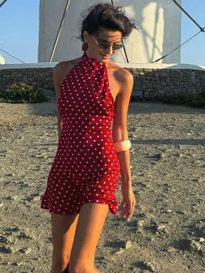 Vestido Retrô Poá Sem Costas Halter Mini Festa Verão 2026