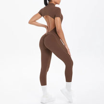 Macacão Fitness Feminino Costas Abertas Scrunch e Zíper [v:9qdg20]