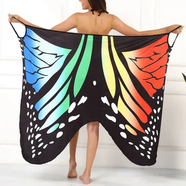 Saída de Praia Feminina Estampa Borboleta Túnica Sarong [v:1ja9gs6]