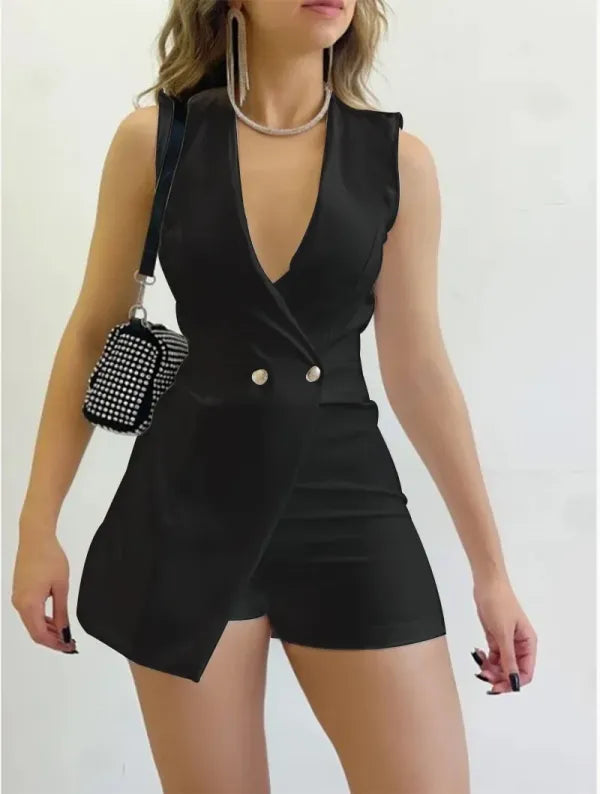 Macacão Feminino Slim Fit Sem Mangas Look Sofisticado Escritório
