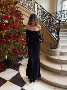 Vestido Longo Ombro a Ombro Renda Festa Elegante 2025 [v:2heuk9]