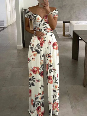 Macacão Floral Feminino Fora do Ombro Elegante Festa Verão