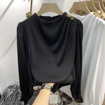 Camisa Feminina Manga Longa Botão Vintage Look Casual Elegante