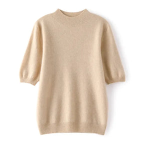 Suéter Feminino Caxemira 100% Meia Gola Alta Manga Curta Premium