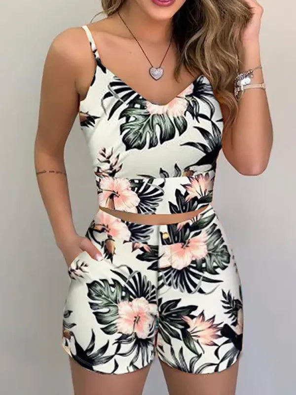 Conjunto Cropped + Short Estampado Feminino — Verão [v:12rplz1]