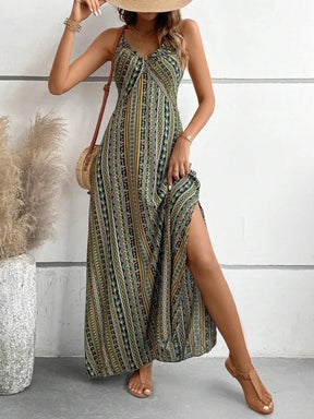 Vestido Longo Feminino Boho Estampa Étnica Costas Nuas Praia