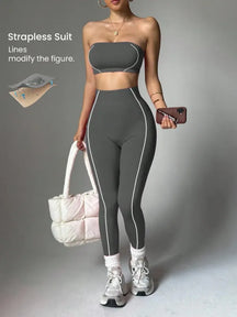 Conjunto Legging Yoga Sem Costura + Top Bandeau Feminino [v:1n0vcu9]