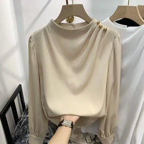 Camisa Feminina Manga Longa Botão Vintage Look Casual Elegante