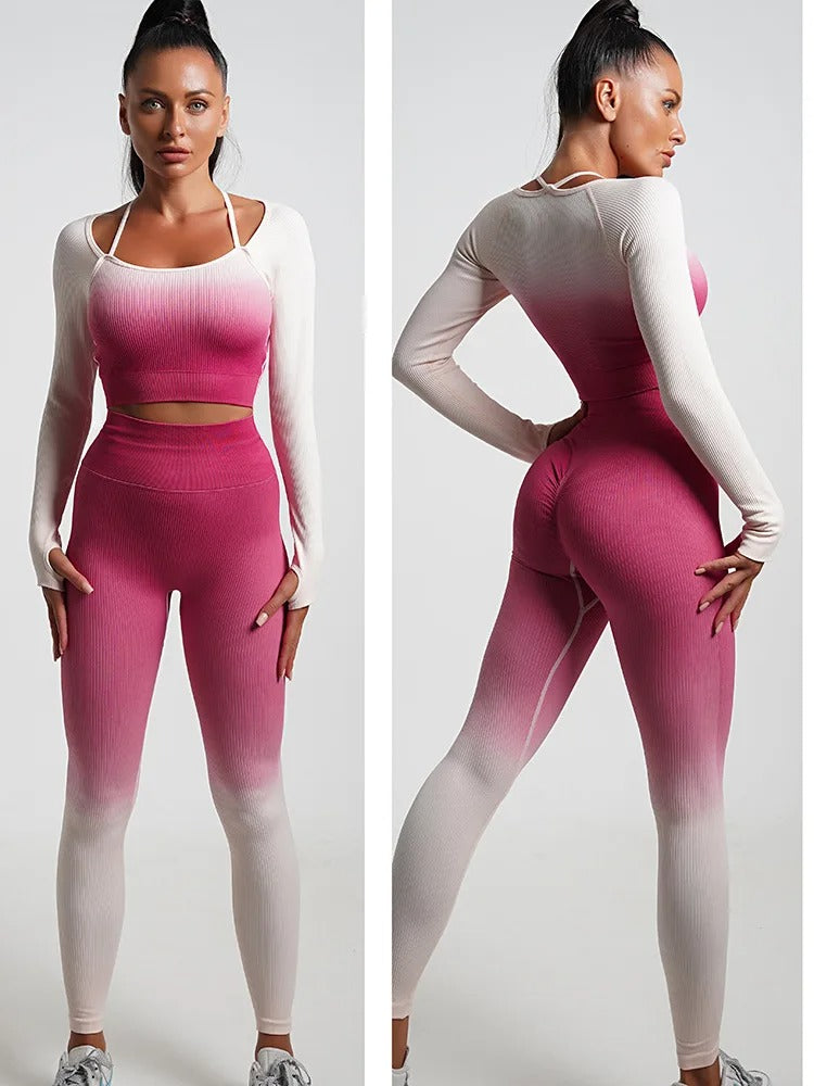 Conjunto Academia Sem Costura Manga Longa - Gradient